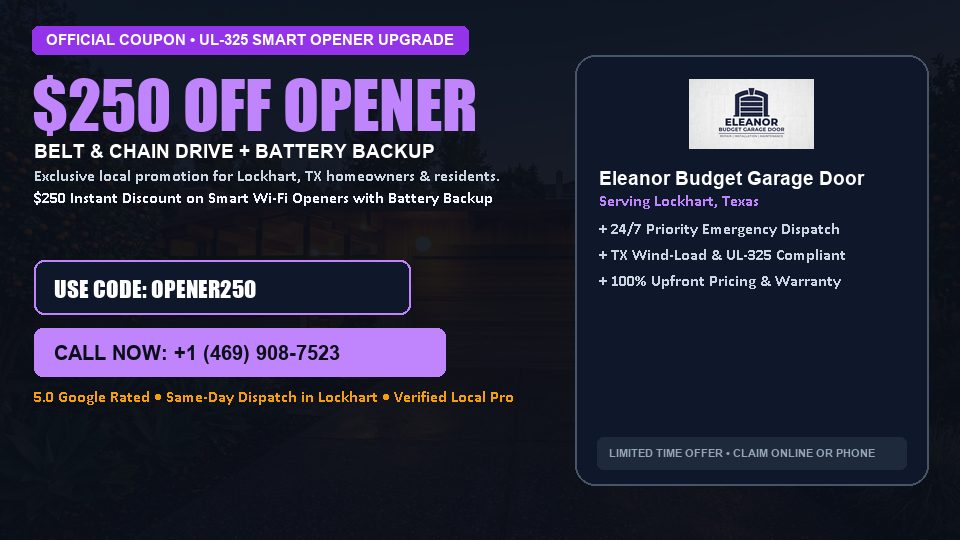 $250 OFF Smart Wi-Fi Garage Door Opener Installation in Lockhart, TX - Eleanor Budget Garage Door